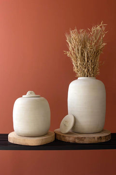Set of 2 Ivory Ceramic Canisters by Kalalou - product view