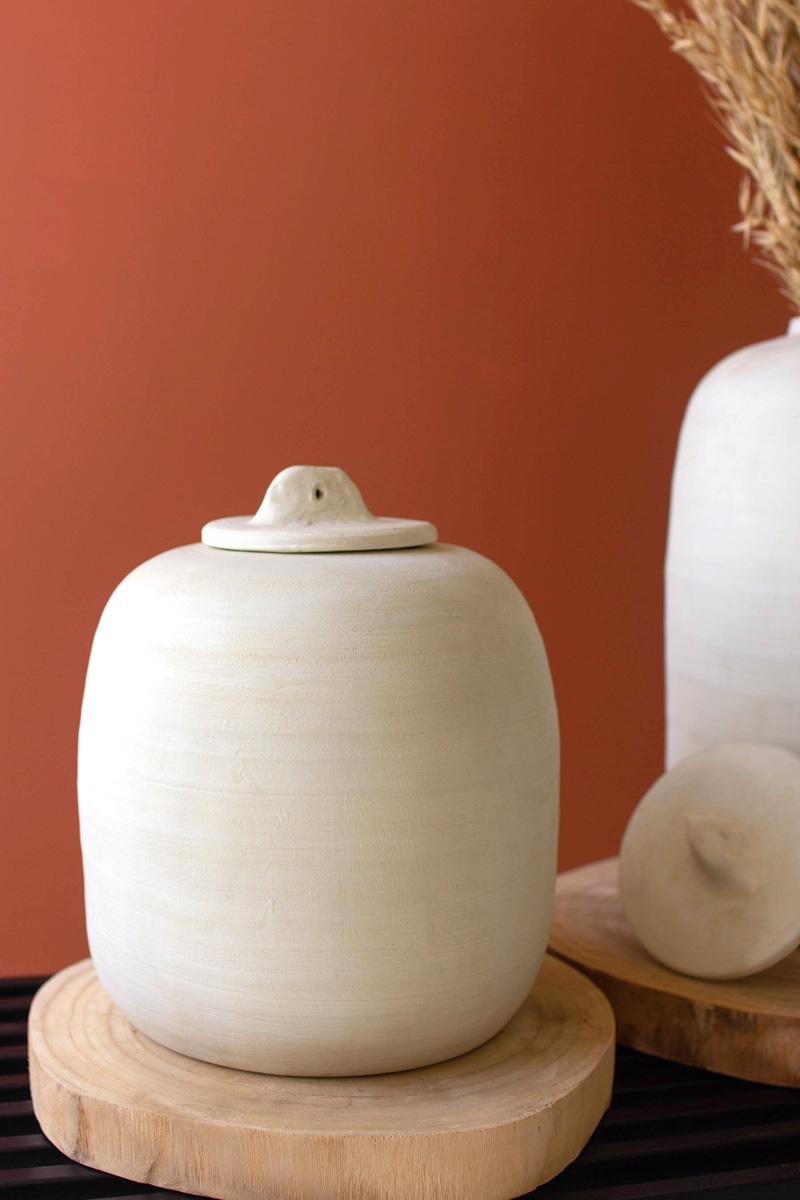 Set of 2 Ivory Ceramic Canisters by Kalalou - alternate product view 3