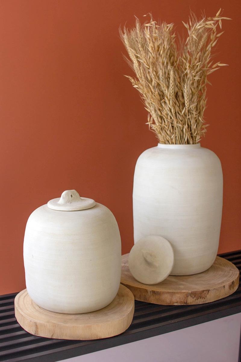 Set of 2 Ivory Ceramic Canisters by Kalalou - alternate product view 5