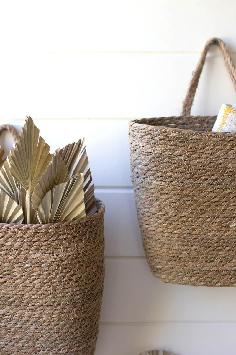 Set of 2 Tall Oval Woven Seagrass Wall Baskets by Kalalou - alternate product view 2