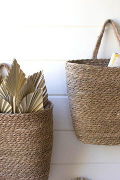 Set of 2 Tall Oval Woven Seagrass Wall Baskets by Kalalou - alternate product view 2