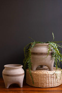 Set of 2 Terracotta Planters with Horizontal Brown Stripe by Kalalou - alternate product view 3