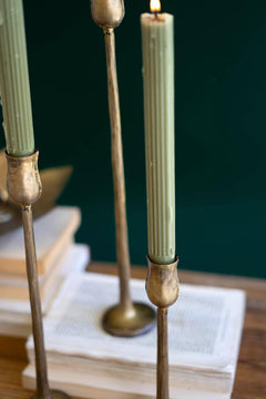 Set of 3 Antique Brass Finish Metal Taper Candle Holders — view 2
