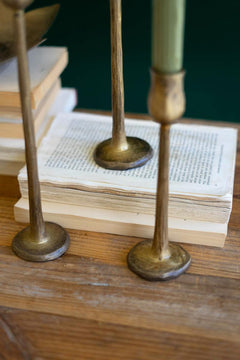 Set of 3 Antique Brass Finish Metal Taper Candle Holders — view 3