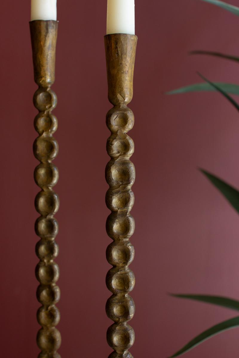 Set of 3 Antique Brass Taper Candle Holders — view 2
