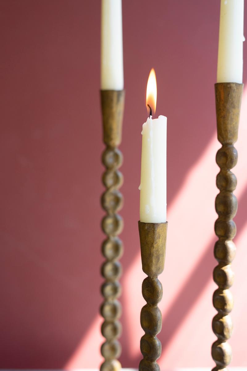 Set of 3 Antique Brass Taper Candle Holders — view 4