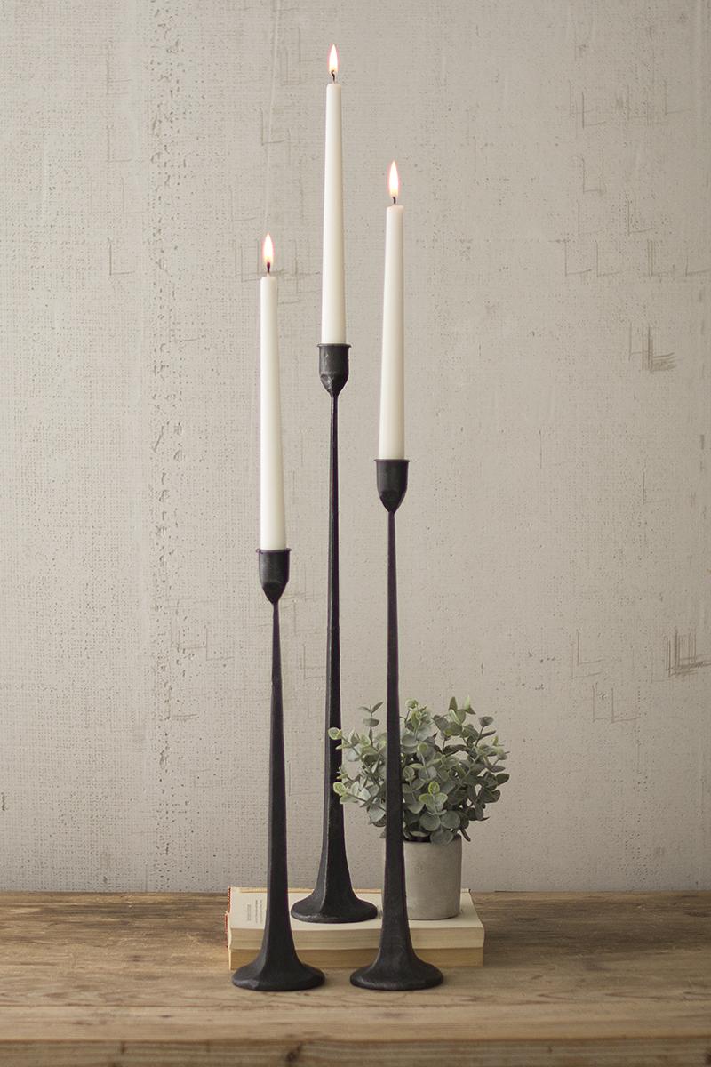 Set of 3 Tall Cast Iron Taper Candle Holders — What&