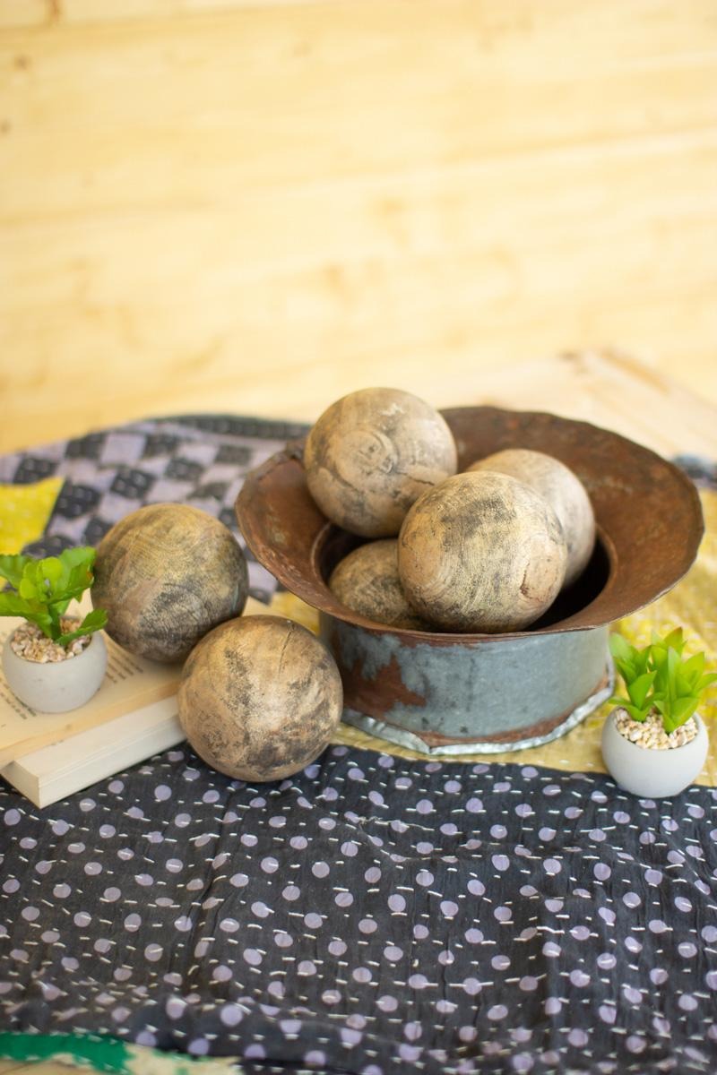 Set of 6 Hand-Carved Mango Wood Spheres by Kalalou - product view
