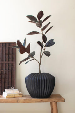 Short Black Stone Composite Urn with Fluted Detail — What&