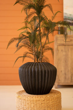 Short Black Stone Composite Urn with Fluted Detail — view 3