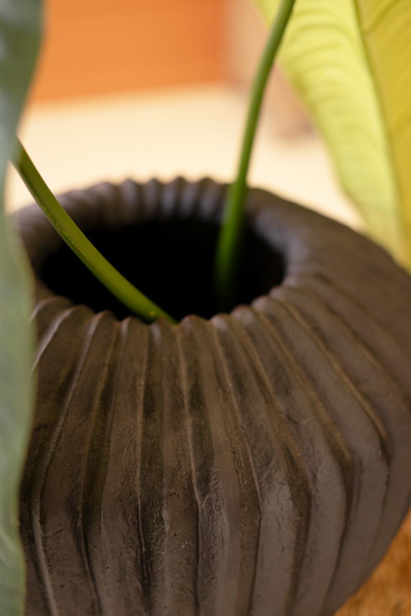 Short Black Stone Composite Urn with Fluted Detail — view 4