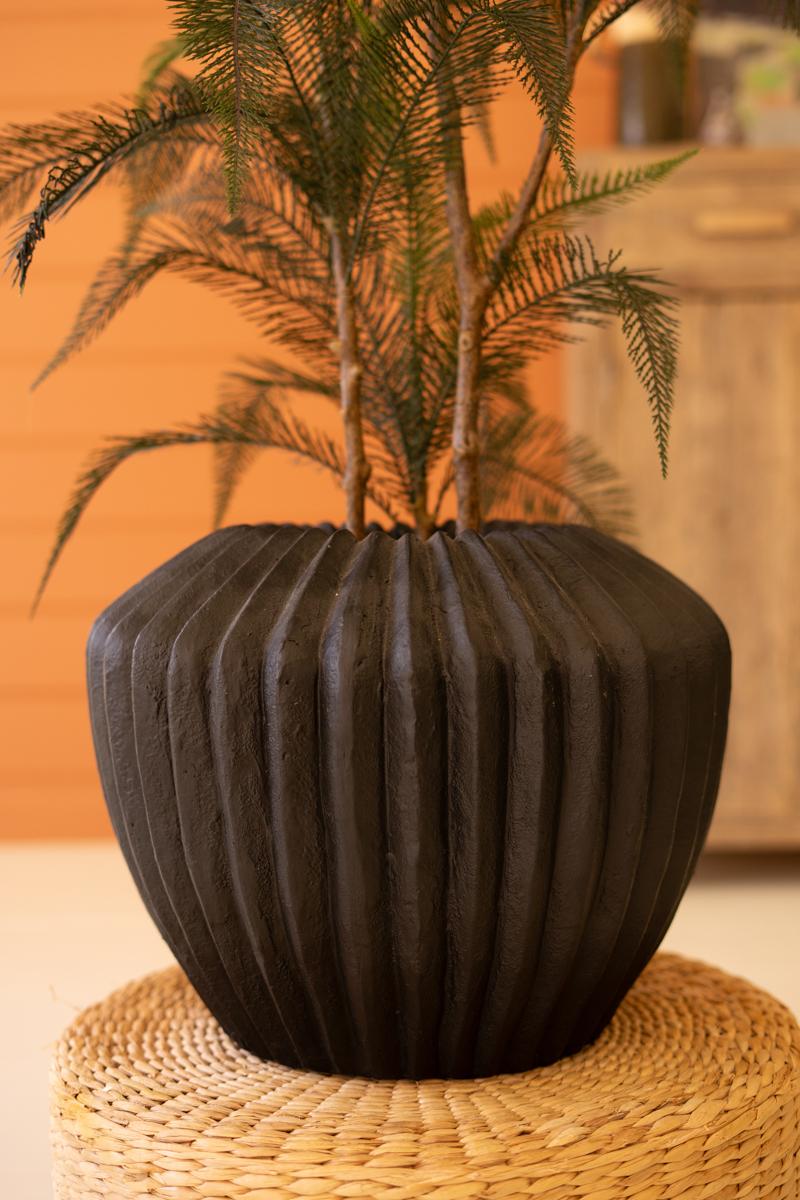 Short Black Stone Composite Urn with Fluted Detail — view 5