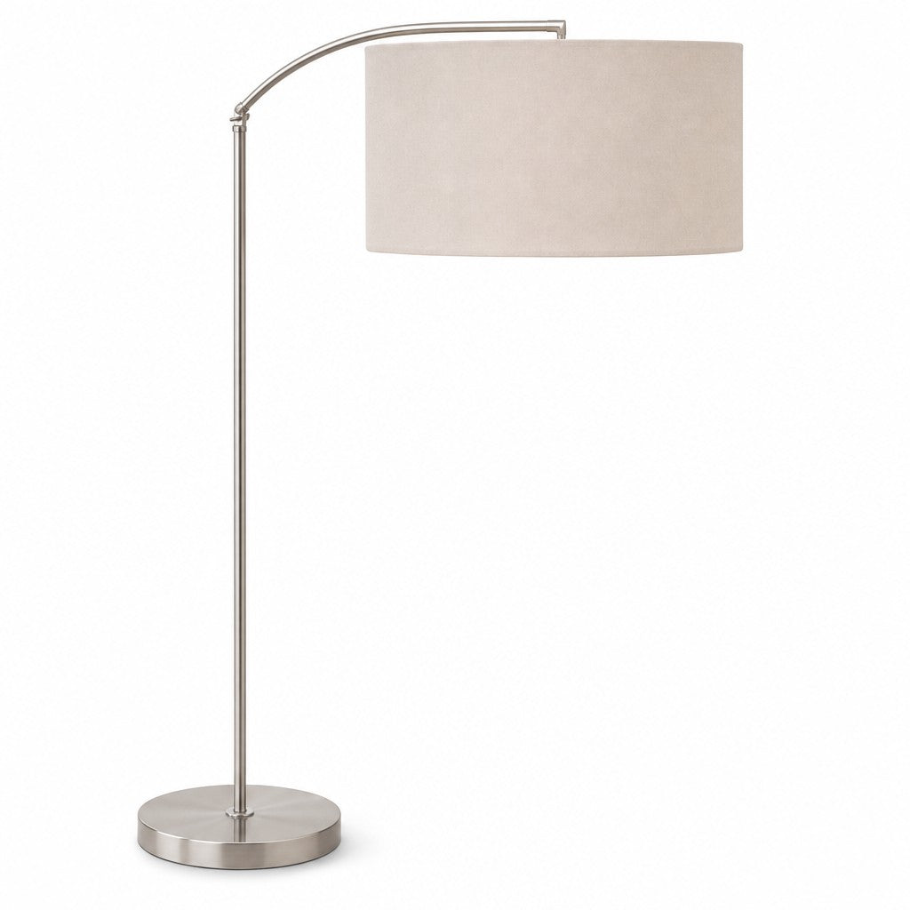 Silver mid-century floor lamp with a tall sculptural metal base