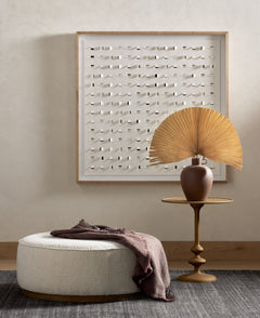 Sinclair Large Round Ottoman in Cream Boucle room setting - round ottoman by Four Hands - Whats New Furniture Portland OR