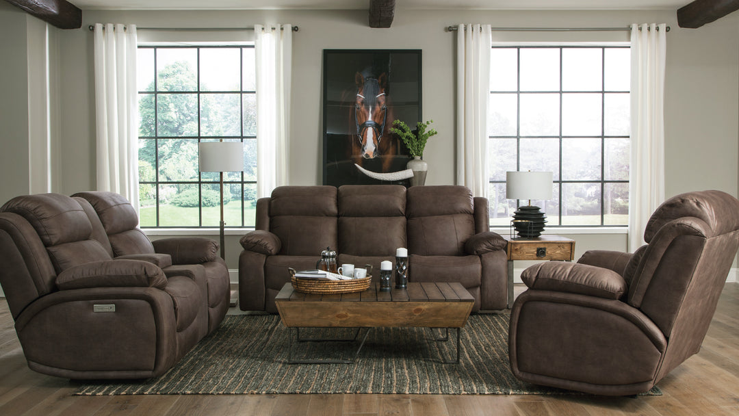 Siskiyou reclining sofa styled in a living room setting