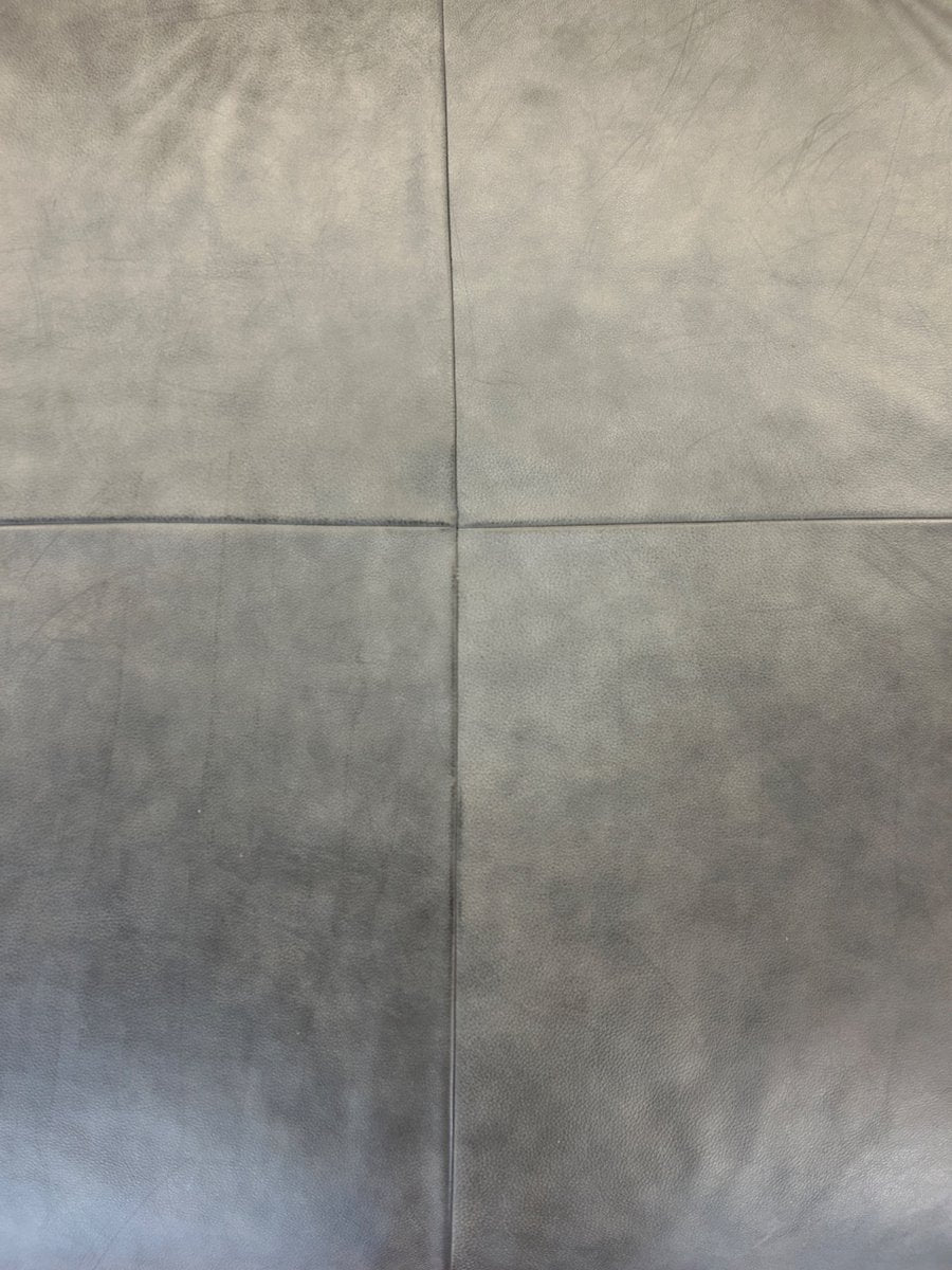 Slate gray square leather ottoman with a low profile, made in Italy - view 2