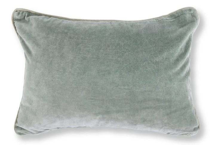 Heirloom Velvet Pillow in Bay Green 12x16 lumbar - studio front view - Classic Home - Whats New Furniture Portland OR