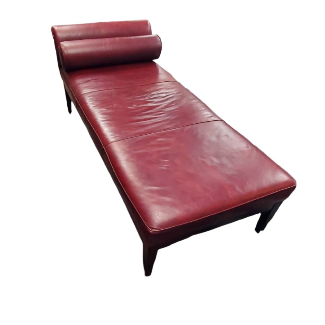 Sleek Contemporary Leather Chaise Lounge in Red Leather side angle - leather chaise lounge - Whats New Furniture Portland OR