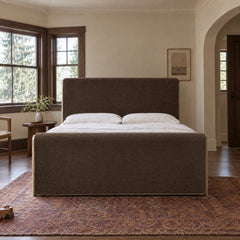 Sloane Bed in Surrey Cocoa / Amber Ash / Amber Ash Veneer / Queen styled in a Portland home - Whats New Furniture
