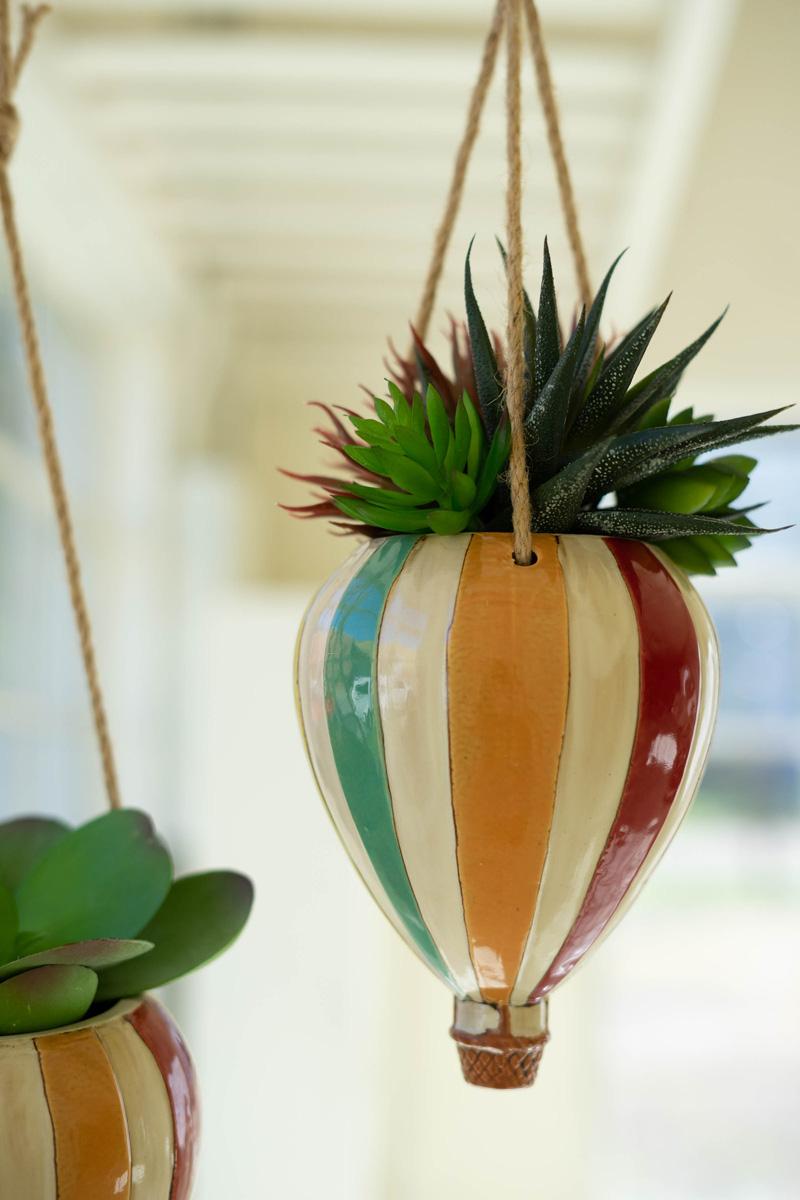 Small Ceramic Hot Air Balloon Hanging Planter — view 2