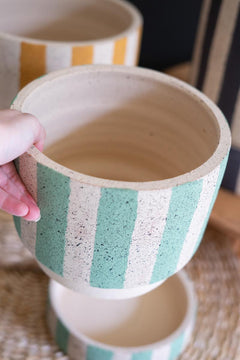 Small Striped Clay Planter with Tray — view 3