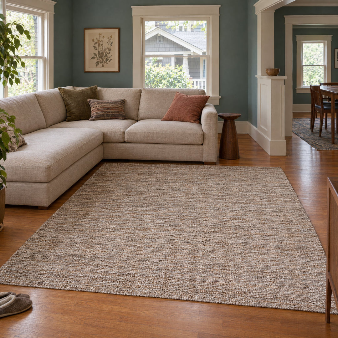 Solon SLO03 Handwoven Wool Blend Rug - Spice in Spice styled in a Portland home - Whats New Furniture
