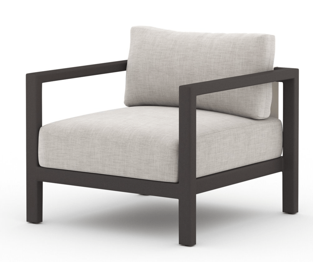 Sonoma Outdoor Chair, Bronze in Venao Grey side angle - aluminum outdoor lounge chair by Four Hands - Whats New Furniture Portland OR