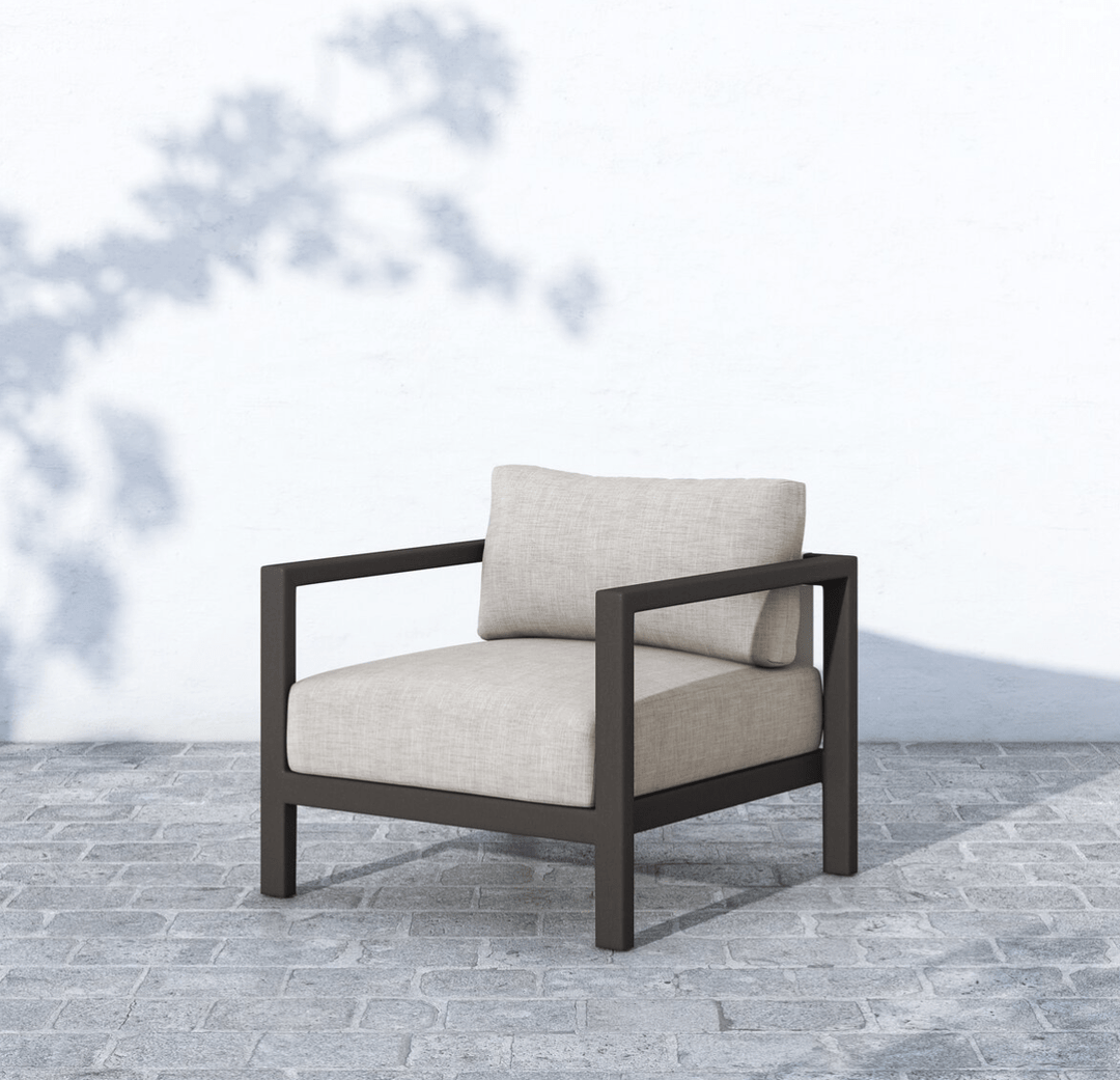 Sonoma Outdoor Chair, Bronze in Venao Grey lifestyle setting - aluminum outdoor lounge chair by Four Hands - Whats New Furniture Portland OR