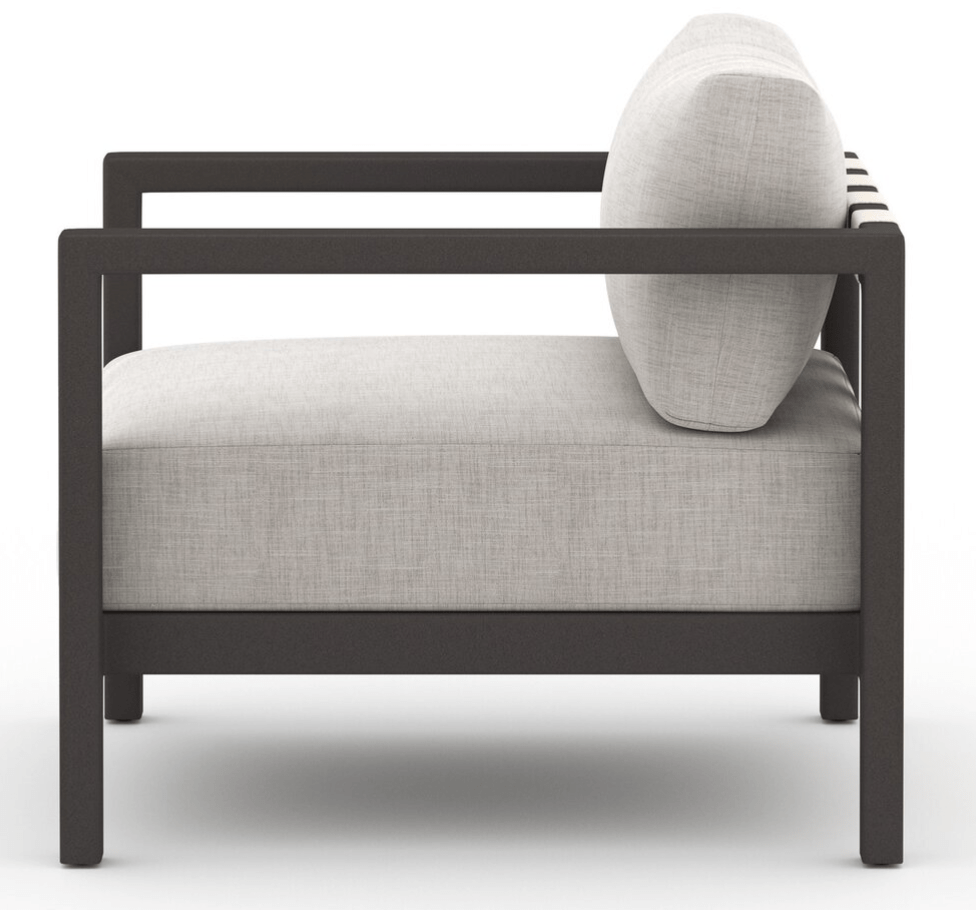 Sonoma Outdoor Chair, Bronze in Venao Grey side view - aluminum outdoor lounge chair by Four Hands - Whats New Furniture Portland OR