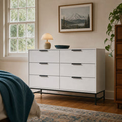 Sonora 6 Drawer Bedroom Dresser White styled in Portland Mt. Tabor mid-century daylight ranch living room - What&