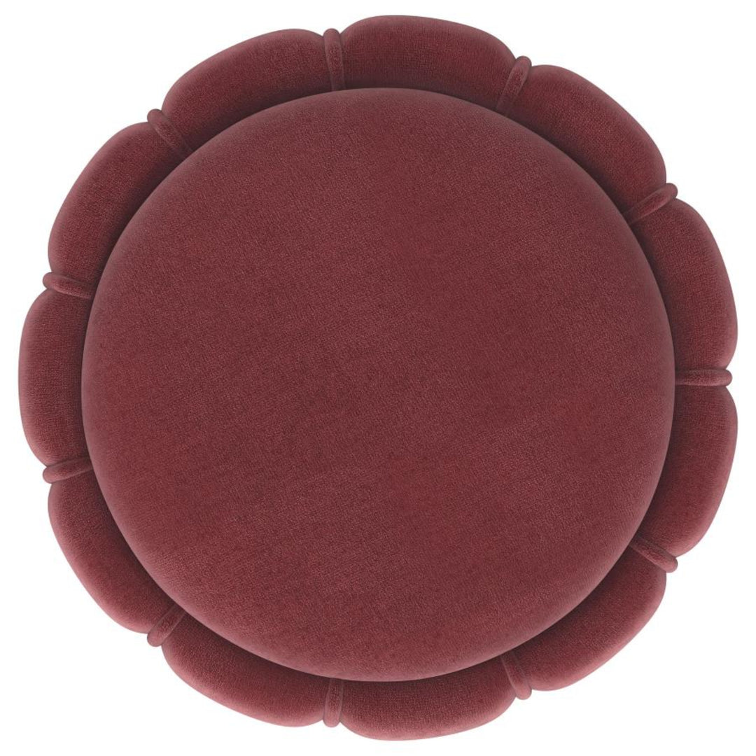 Sora Round Ottoman in Berry top-down view - round upholstered ottoman by Coaster - Whats New Furniture Portland OR