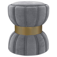Sora Round Ottoman in Grey variant front view - round upholstered ottoman by Coaster - Whats New Furniture Portland OR
