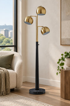 Sorcha Floor Lamp in Gold Finish/Black styled in a Portland home — lifestyle view