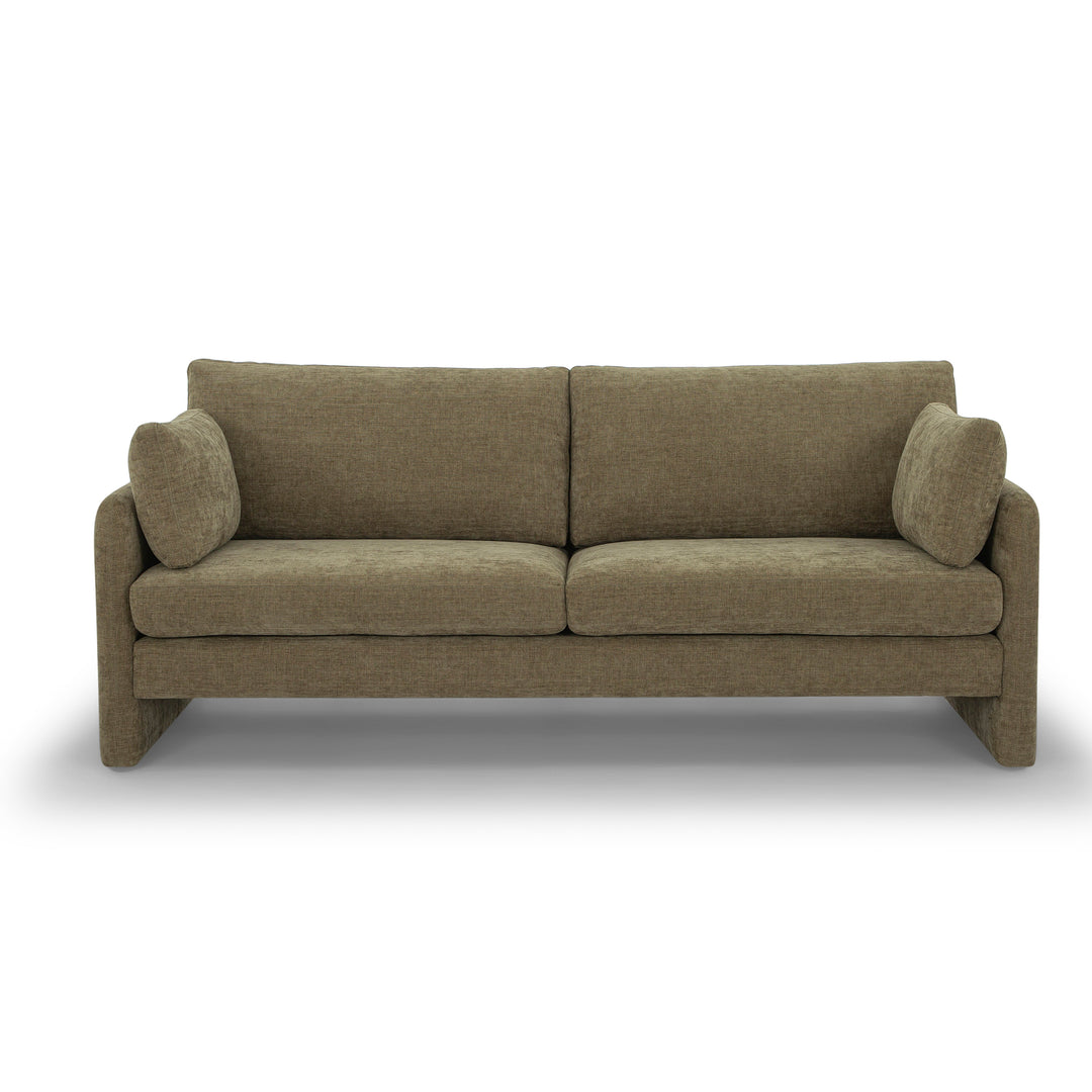 Soren Sofa in olive fabric colorway - mid-century track-arm sofa private label - Whats New Furniture Portland OR