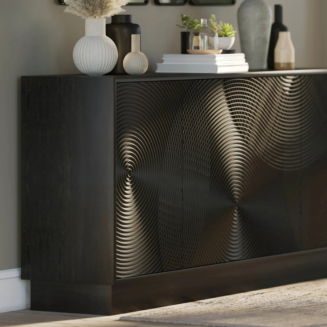Spiral Sideboard in Black alternate front view - mango wood sideboard by LH Imports - Whats New Furniture Portland OR