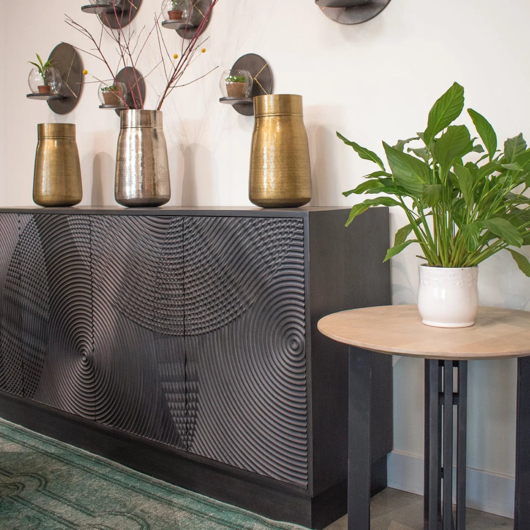Spiral Sideboard in Black side view - mango wood sideboard by LH Imports - Whats New Furniture Portland OR