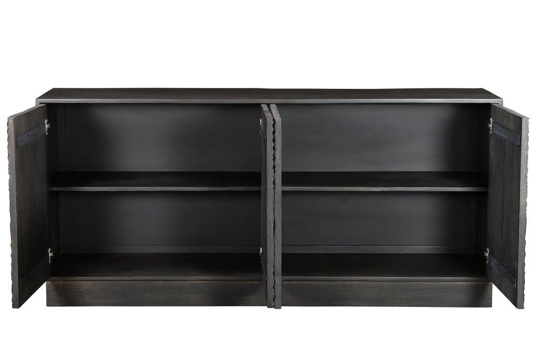 Spiral Sideboard in Black open storage front view - mango wood sideboard by LH Imports - Whats New Furniture Portland OR
