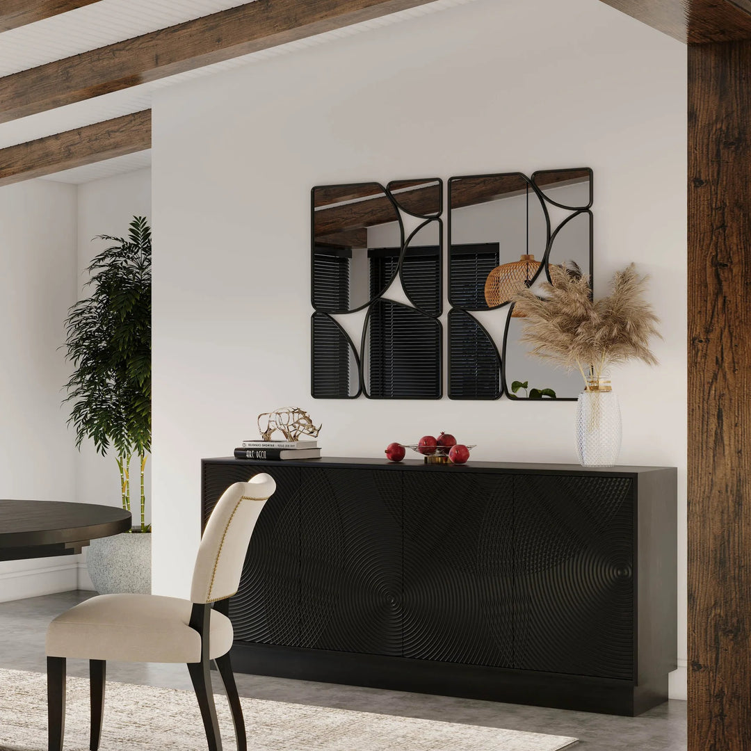 Spiral Sideboard in Black styled room setting - mango wood sideboard by LH Imports - Whats New Furniture Portland OR