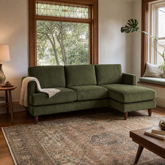 Alpine Sofa Chaise in Lush Spinach styled in a Portland Sellwood cottage living room - Whats New Furniture