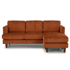 Alpine Sofa Chaise in Lush Papaya burnt orange chenille fabric - plush mid-century modern sofa chaise by Stanton - Whats New Furniture Portland OR