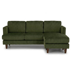 Alpine Sofa Chaise in Lush Spinach olive green chenille fabric - plush mid-century modern sofa chaise by Stanton - Whats New Furniture Portland OR