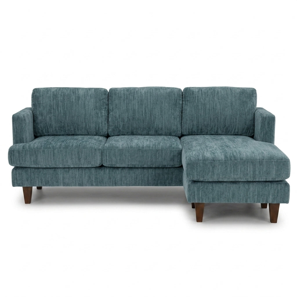 Alpine Sofa Chaise in Tribute Seamist seafoam blue-grey chenille fabric - plush mid-century modern sofa chaise by Stanton - Whats New Furniture Portland OR