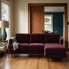 Alpine Sofa Chaise in Marquis Aubergine styled in a Portland Alberta Arts foursquare living room - Whats New Furniture