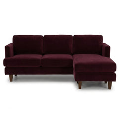 Alpine Sofa Chaise in Marquis Aubergine deep aubergine velvet fabric - plush mid-century modern sofa chaise by Stanton - Whats New Furniture Portland OR