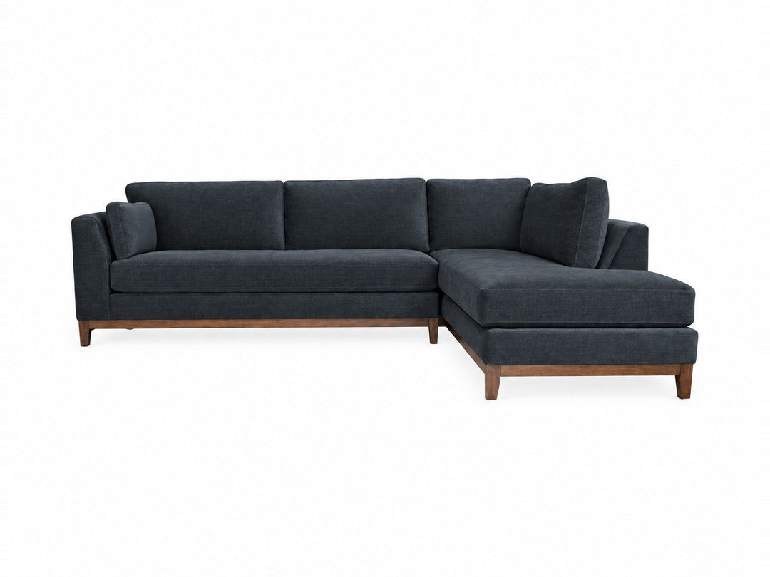 Aspen Open Chaise Sectional in Brisbane Indigo — studio front view - open-chaise sectional sofa by Stanton - Whats New Furniture Portland OR