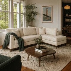 Aspen Open Chaise Sectional in Phat Cream styled in a Portland home - Whats New Furniture