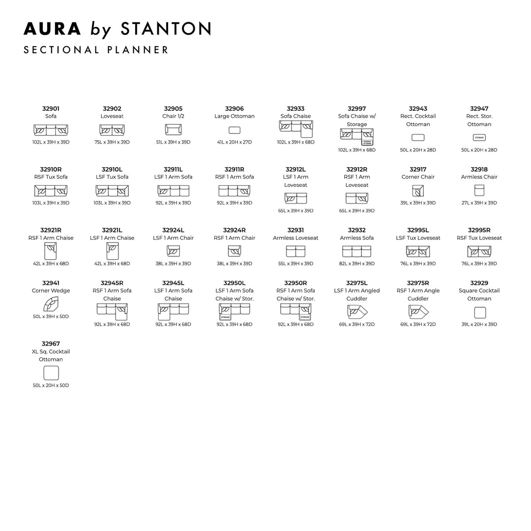 Aura Custom Sofa / Sectional spec sheet - custom sofa sectional by Stanton - Whats New Furniture Portland OR