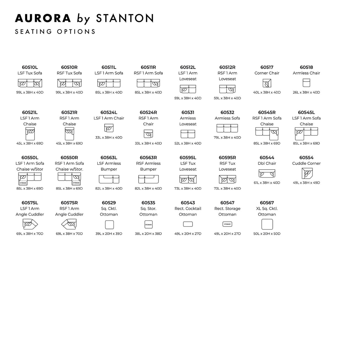 Aurora Custom Sofa / Sectional spec sheet - custom sofa sectional by Stanton - Whats New Furniture Portland OR