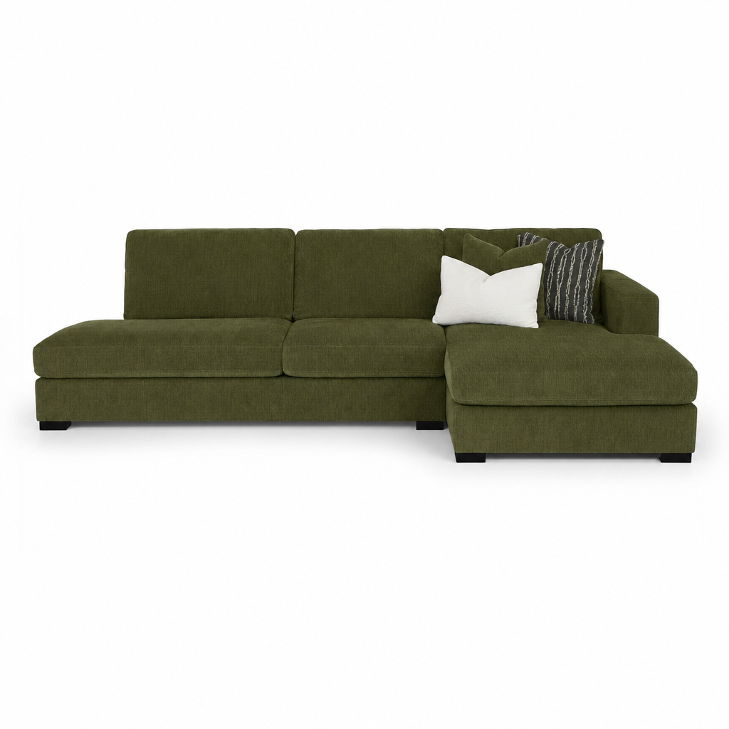Aurora L-Chaise + Bumper 127" in Vintage Moss