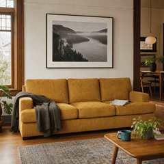 Aurora Sofa in Vintage Saffron room setting - Oregon-made Stanton sofa in a Portland Craftsman living room
